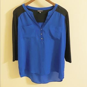 Express Mixed Fabric Henley Top